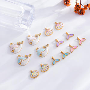 Carino a tema oceano in acciaio inox balena/conchiglia/coda di pesce ciondolo Boho olio a goccia charm gioielli da te accessori per donne ragazze - Product Image 1