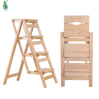 Tabouret pliant moderne en bois à 3 marches Chaise d'échelle de jardin légère et portable Design épaissi pour l'extérieur Bibliothèque Escalier
