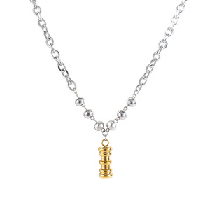 Chinese Style Minimalist Metallic Necklace <b>Titanium</b> Steel <b>Chain</b> Gold Lucky Cylinder Pendant Gift Jewelry - Product Image 5
