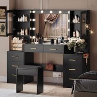 Bureau de toilette noir avec miroir, lumières, modes d'éclairage Bureau de maquillage avec 8 tiroirs, coiffeuse Ensemble de coiffeuse avec miroir éclairé