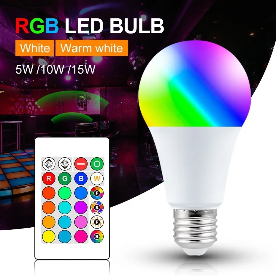 Hot Selling RGB LED Bulb Color Changing Remote Control E27 Smart Bulb 5w 10w 15w RGB Light Bulb