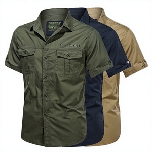 Nouvelle chemise décontractée à col montant pour homme, en coton respirant et écologique, à manches courtes, pour l'automne, idéale pour les hommes d'âge moyen - Product Image 2