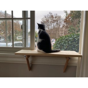 Plataforma de Madera para Gatos para Ventana, 20x60cm 30x60cm, Cama Rectangular Elevada para Gatos, Color Madera Natural, Área de Observación y Baño Solar - Product Image 1