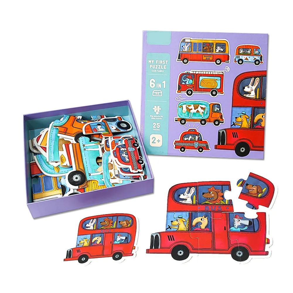 Permainan Puzzle kustom untuk mobil anak-anak keluarga Jigsaw Puzzle enam dalam satu blok Jigsaw Puzzle untuk 2 + usia mainan bayi