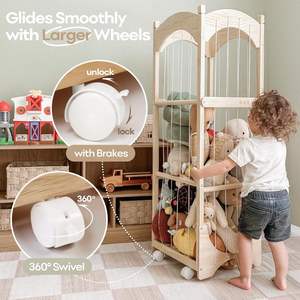 מארגנת צעצועים קטיפה מעץ-360 ° גלגלי סיבוב, אחסון בעלי חיים ממולאים מרווחים לחדרי ילדים - Product Image 2