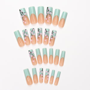 Parches de uñas portátiles de estilo chino americano europeo superventas <span class=keywords><strong>Linda</strong></span>, parches de uñas franceses de flores, juego de 24 piezas de parches para uñas - Product Image 1