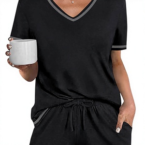 Women's 2-Piece Black Halter Sleeveless <b>Knitted</b> Top & Above Knee Shorts <b>Set</b> Loose Fit Elegant Summer Solid Color Spliced Pocket - Product Image 4
