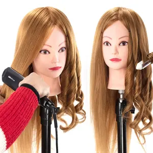 Tête d'entraînement 80% cheveux humains pour la pratique de la coiffure pour fer à friser chaud tête de poupée avec pince libre Mannequin de coiffure