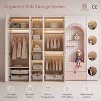 Ensemble de meubles de chambre d'enfant rose contemporain et moderne, armoire modulaire de luxe avec éclairage LED, salle de jeux pour enfants, appartement