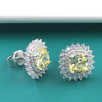 Schneeflocke Gelb Stein Ohr stecker Geschenk Schmuck Quadrat CZ Zirkon Ohrringe S925 Silber Flower Pave Zirkon Ohr stecker