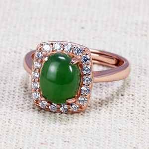 Natural Gemstone Green Jade <strong>Rings</strong> Zircon Stones Surrounded Gold Plated Sterling Silver 925 Fine Jewelry <strong>Resizable</strong> Women <strong>Ring</strong> - Product Image 4