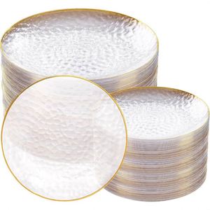 Assiettes jetables en plastique transparent doré à motif marteau robustes pour mariages et fêtes - Product Image 1