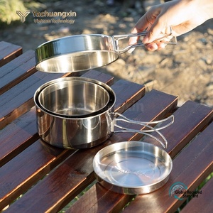 Kingpool Modern Outdoor Stainless Steel Camping Cooking Pot Pan Portable Lightweight Triply <b>Cookware</b> Set Utensils Gas Induction - Product Image 5
