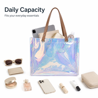 Sac fourre-tout personnalisé en PVC, écologique, avec poignée en cuir irisé transparent, grande capacité, réutilisable pour le shopping, les voyages et les salons professionnels