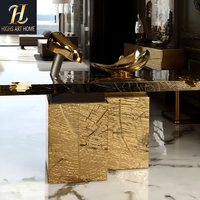 Nouveau Design Unique Italien Moderne De Luxe En Laiton Emperador Marbre Noir Or Gravure Processus Console Table Villa Table D'entrée