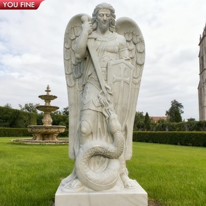 YOUFINE Escultura de Ángel de mármol tallada a mano Arcángel San Miguel venciendo la estatua del diablo para religiosos - Product Image 2