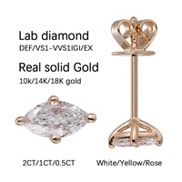 Juego de Pendientes de Oro Sólido de 18 Quilates, Fabricante de Joyería Personalizada, Pendientes de Diamantes Cultivados en Laboratorio de 1ct 2ct 4ct DEF VS Corte Marquesa para Regalos de Pareja