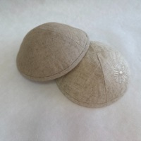 YARMULK Kippa en lin beige avec broderie de logo personnalisé, 4 panneaux, pour mariage juif, Bar Mitzvah, Judaica