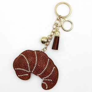 Crystal Rhinestone Diamond studded Croissant Keychain Creative Bag Pendant Keychain <b>Key</b> <b>Ring</b> - Product Image 2