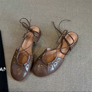 Mode d'été pour femmes Mary Jane chaussures de ballet de <span class=keywords><strong>rivière</strong></span> à sangle plate tissées à la main une ligne boucle sandales peu profondes - Product Image 4