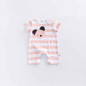 Boutique en ligne Chine Vente en gros Vêtements pour bébés nouveau-nés Combinaison à manches courtes rayée pour bébé - Product Image 5