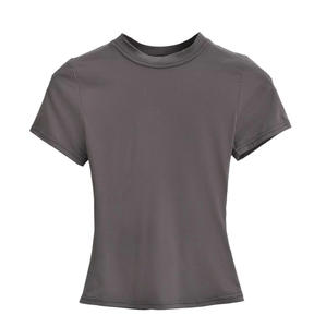 Nuova T-shirt Estiva da <span class=keywords><strong>Donna</strong></span> a Maniche Corte, Vestibilità Aderente, Tinta Unita, in Maglia - Product Image 6