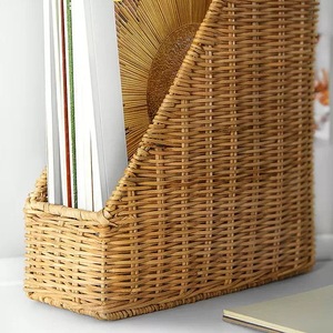 Hand Woven Natural Rattan Magazine Rack 10x25x30cm <b>File</b> Organizer Office Desk <b>Storage</b> Aesthetics - Product Image 2