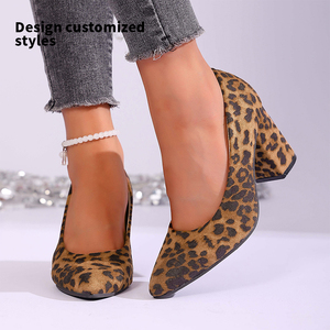 Nouvelle conception de chaussures à talons hauts sexy pour femme, luxe, bout rond fin, <span class=keywords><strong>en</strong></span> daim synthétique, imprimé léopard, talon épais K9913 - Product Image 2