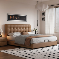 Lit de rangement luxueux de style européen moderne JUNYUHAO JCM-Y11, taille King/Queen, en cuir de qualité supérieure, mousse haute densité, certifié E0, en pin
