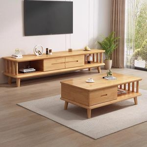 Juego de Muebles de Salón de Madera Maciza Estilo Escandinavo a Precio de Mayoreo: Mueble para TV y Mesa de Centro Color Blanco Nogal con Cajones de Almacenamiento - Product Image 6