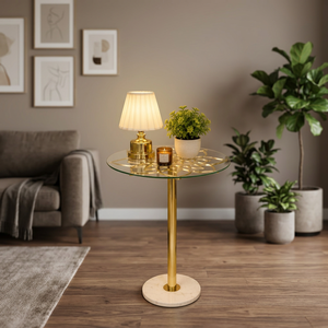 Modern Decorative Brass <b>Coffee</b> <b>Table</b> with Tempered <b>Glass</b> <b>Top</b> and Marble Base for Living Room Furniture - Product Image 1