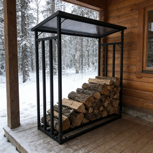 <strong>Decorative</strong> Firewood <strong>Log</strong> Stand Black Metal Wood Holder For Home Fireplace Fireside Stable Durable Storage Organizer Firewood Rack - Product Image 2