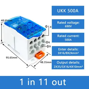 Ukk 500a 690V 1 Ingang 11 Uitgang Schroef Mount Bus Bar Unipolaire Power Distribution Box Elektrische Klem Blok Connector