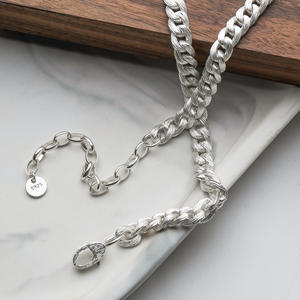 Серебряное ожерелье, чистое серебро, универсальная Cuba, простой матовый, унисекс, стиль ручной работы, модный - Product Image 5