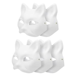 Máscaras de fiesta DIY de media cara de gato y zorro de pulpa de papel blanca para niños, disfraz de graffiti pintado a mano para Halloween - Product Image 5
