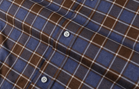 Kemeja Flanel Kotak-kotak Biru Coklat Vintage Lengan Panjang Pria Kancing Depan untuk Sehari-hari Kantor, Bisa Custom Logo