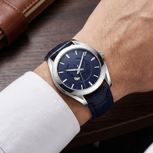 Montre automatique OEM Miyota 9015 avec phase de lune, logo personnalisé, grand cadran bleu étoilé, bracelet en acier et cuir - Product Image 5