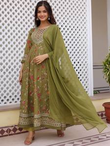 Kurta de algodón puro regular con estampado floral con pantalones y Dupatta - Product Image 4