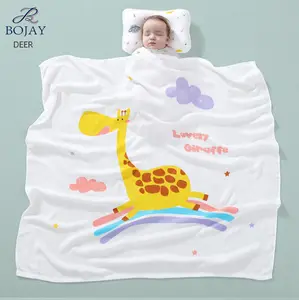 Commerci all'ingrosso Baby Milestone Knit ricezione coperta Cute Cartoon Printing coperte Swaddle per bambini in mussola di bambù traspirante