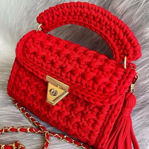 Bolso Tote y Bandolera de <span class=keywords><strong>Ganchillo</strong></span> con Borlas, Tejido a Mano, Suave, con Cierre de Solapa y Correa de Cadena - Estilo Retro Europeo, Bolso de Mano para Mujer - Product Image 3