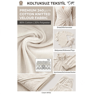 Tissu Velours Tricoté en Coton Blanc Crème Premium 240 g/m² 80/20 Coton Polyester en Rouleau pour Vêtements en Gros - Product Image 3