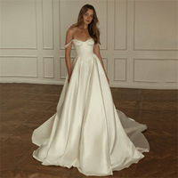 Robes de mariée LY-WD0796 pour mariage, style A-line, satin, corset, sans manches, élégantes, taille personnalisée