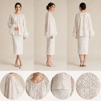 Ensemble de soirée deux pièces pour femme avec garniture en fausse fourrure et sequins, fabrication OEM, livraison directe d'usine, faible MOQ 50 pièces