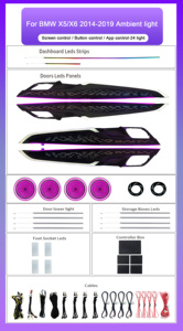 Éclairage d'ambiance LED pour voiture <span class=keywords><strong>BMW</strong></span> X5/X60 2014-2019 F15/F16 Symphony, 64 couleurs, couvercle de haut-parleur décoratif, accessoires - Product Image 5