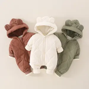 Комбинезон для новорожденных девочек, зимний комбинезон с капюшоном для младенцев, детская одежда для мальчиков, теплый комбинезон, пальто, Детский комбинезон с медведем, верхняя одежда для малышей