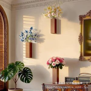 Wooden Dried Flower Vase Rack <b>Wall</b> <b>Mounted</b> Rectangle Solid Wood Display <b>Shelf</b> For Home Decoration - Product Image 1