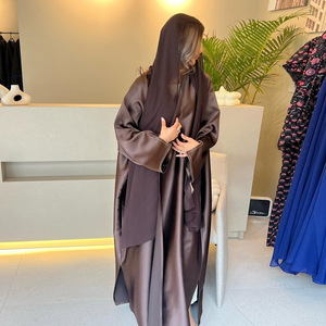 عباية فاخرة أنيقة تركية دبي ملابس إسلامية ساتان حرير كيمونو مفتوح عباية نسائية فستان مسلم رداء طويل كارديجان - Product Image 1