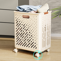 WANUO 50L/65L Panier à linge pliable en plastique Panier à linge sale Salle de bain Panier à linge en plastique avec roues universelles