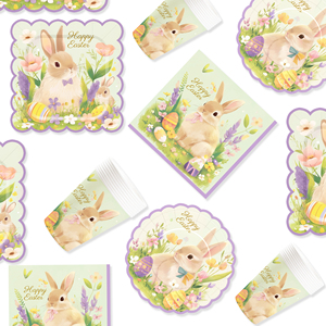 DAMAI Easter Party Theme Decor Bulk Wholesale Set Easter Rabbit Paper Plates Tablecloth Party Disposable Tableware - Product Image 4