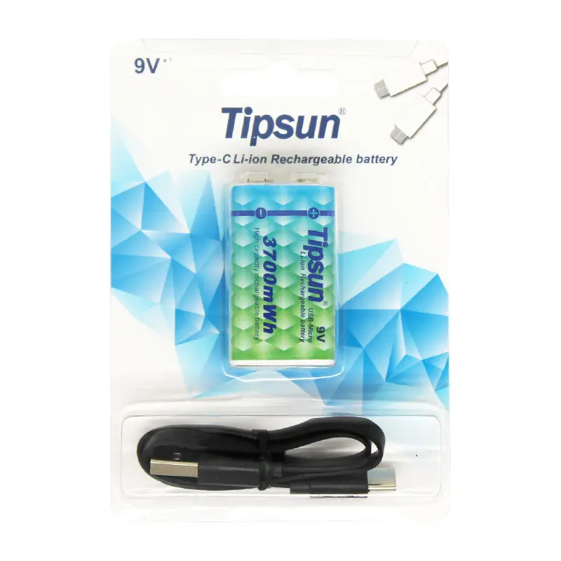 Tipsun литий-ионный 9v usb аккумулятор высокого качества 3700mwh type c зарядный порт